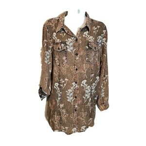 Lola P Womens Large Floral Button Up Long Sleeve Shirt Back Lace Up Tie